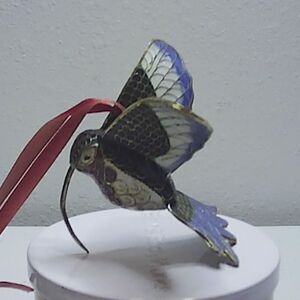 Vintage Cloisonné HUMMINGBIRD Bird Enamel Ornament Figurine Christmas 3x3.5x3.25